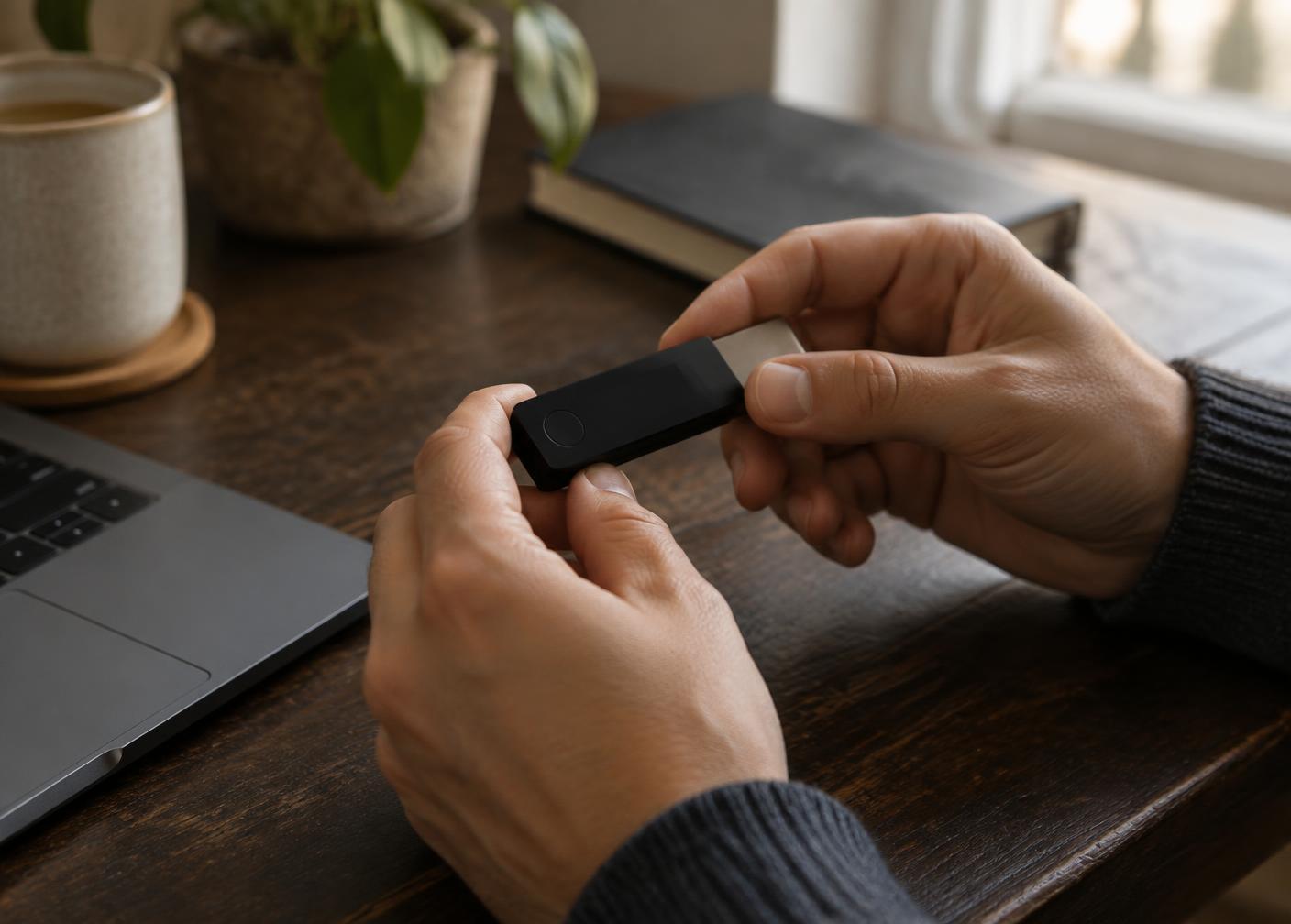 Operator signing a withdrawal on a hardware device
